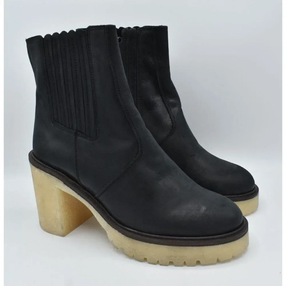 Free People EU 38.5 US 8.5 James Black Leather Lugged Heel Chelsea Platform Boot